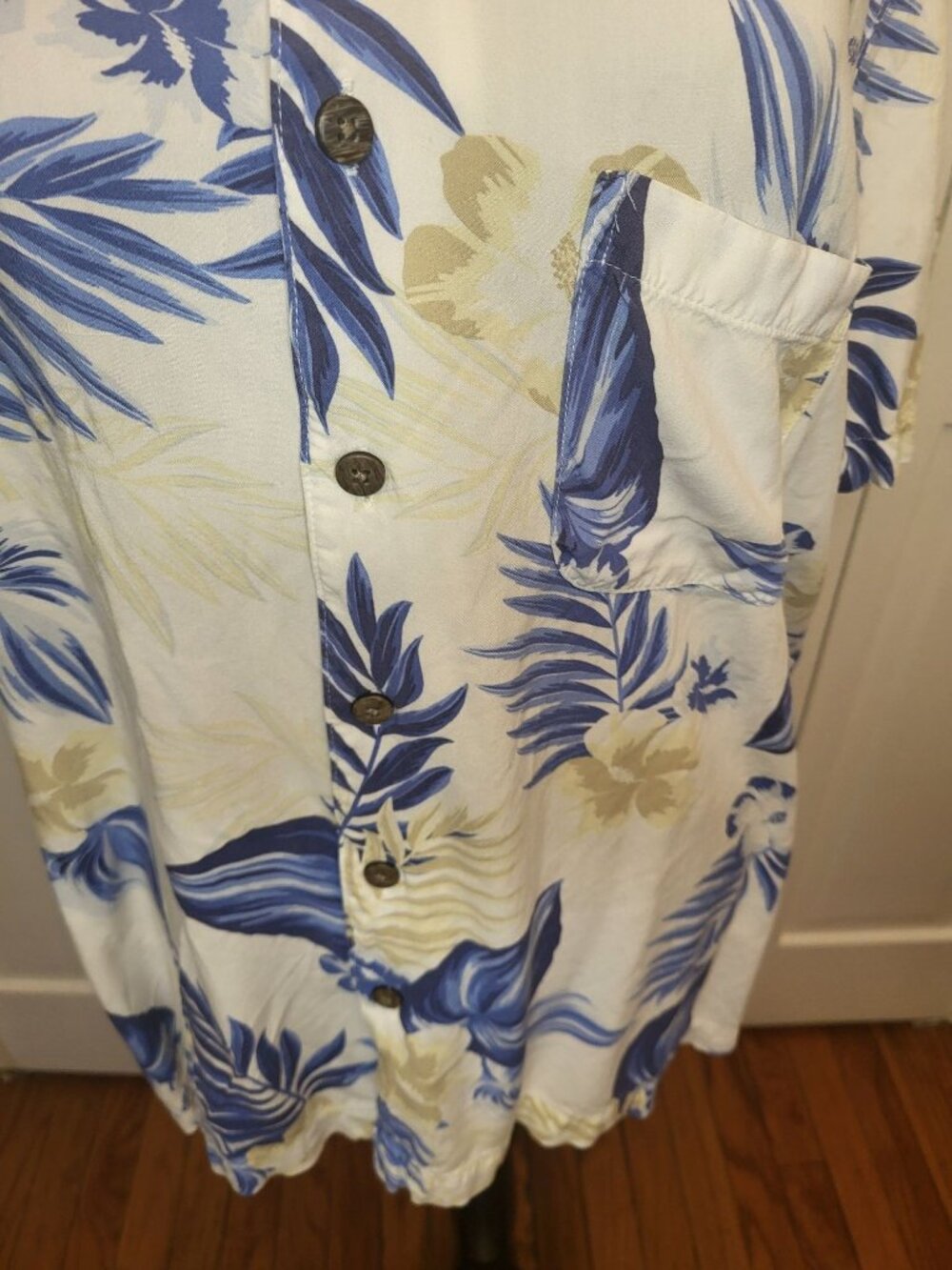 George Vintage 90s Men's Blue White Hawaiian Button Up L Cruise Luau Vacation - Picture 5 of 7